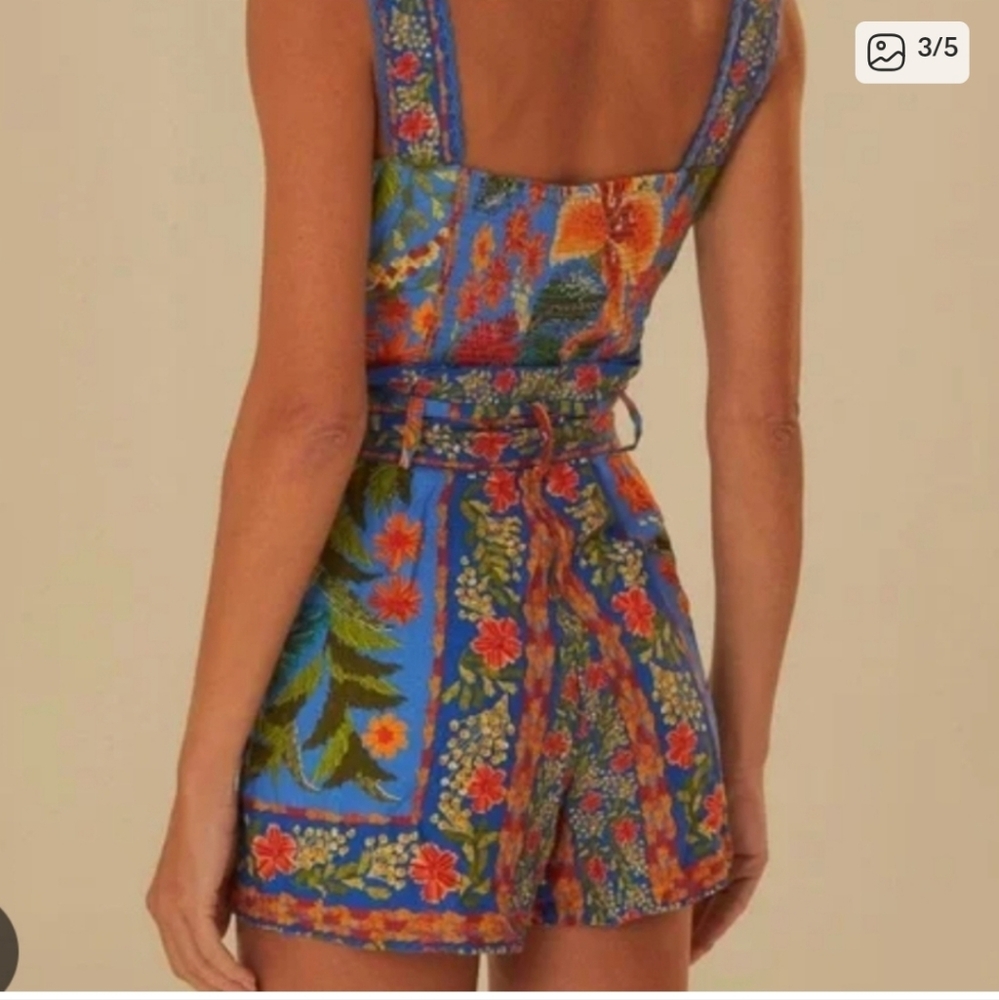 Farm Rio Blue Stitched Garden Romper - Picture 3 of 5